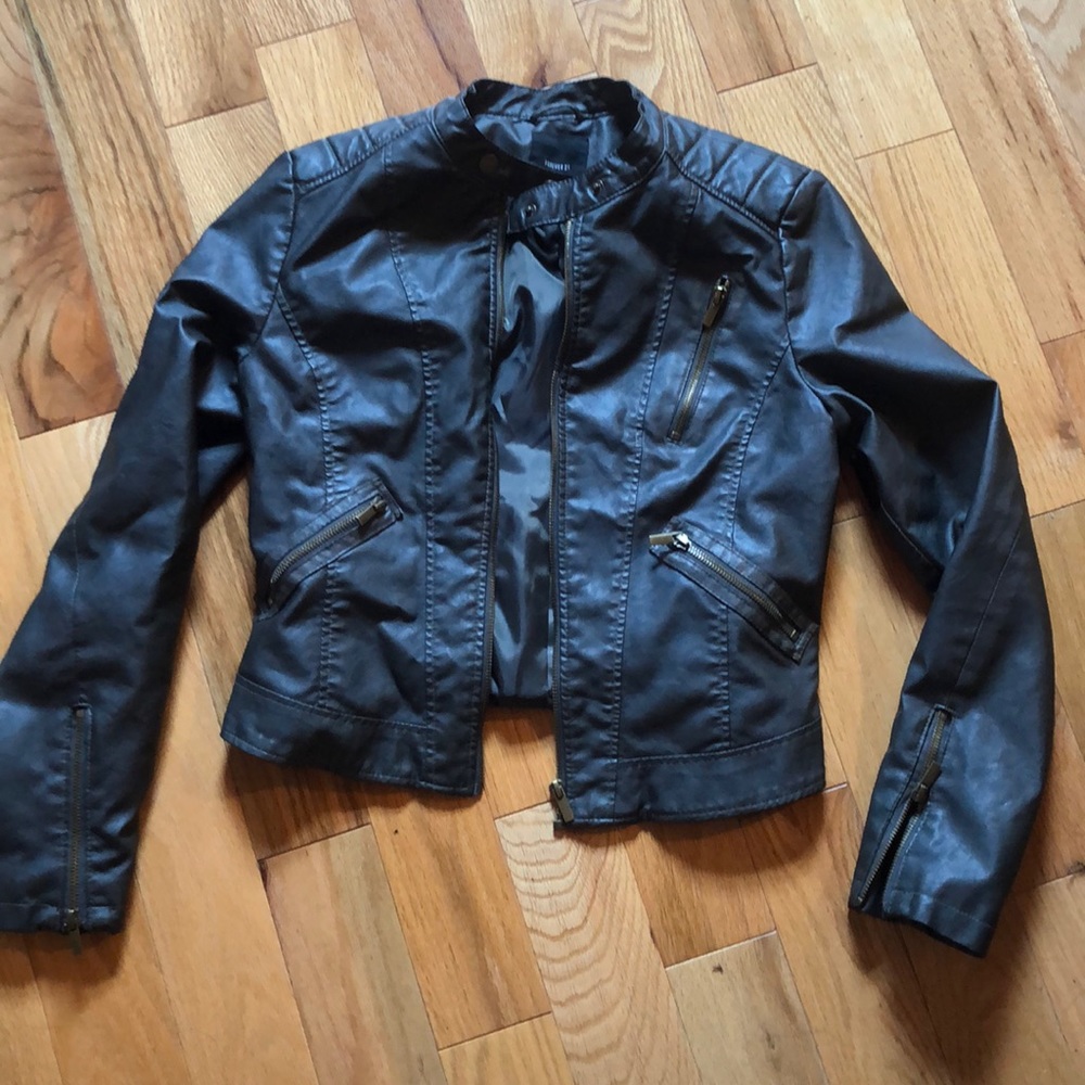 Dark olive green leather jacket lightly worn